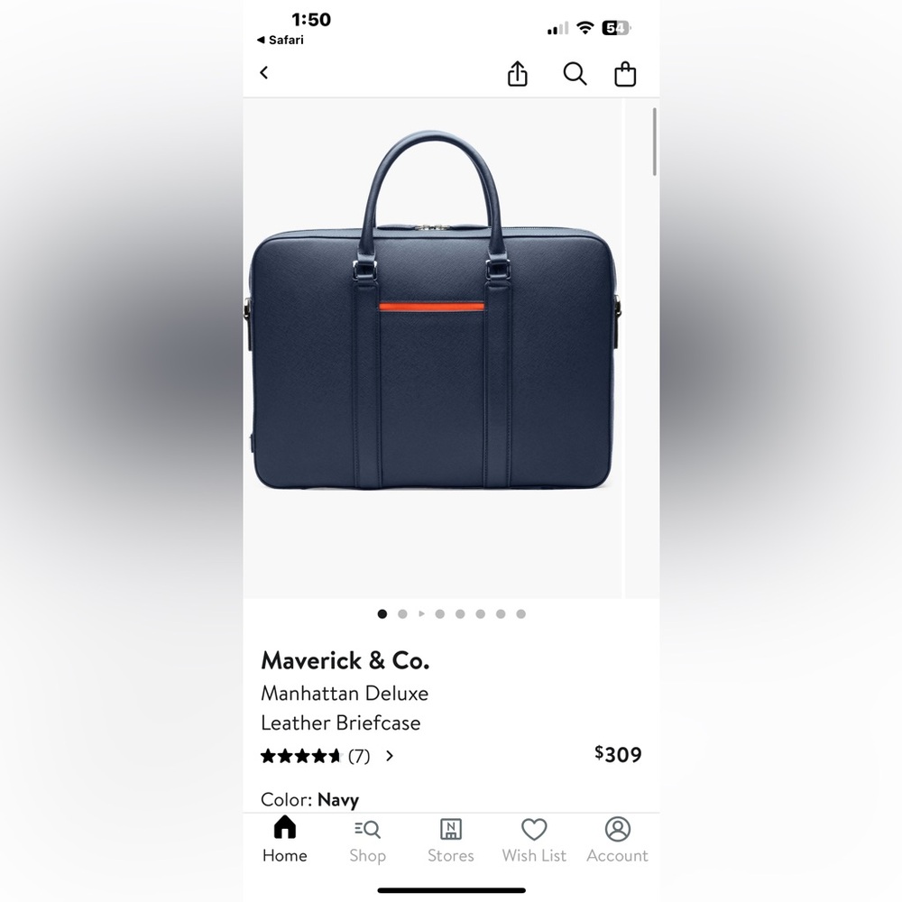 Navy Blue Leather Briefcase Unisex
